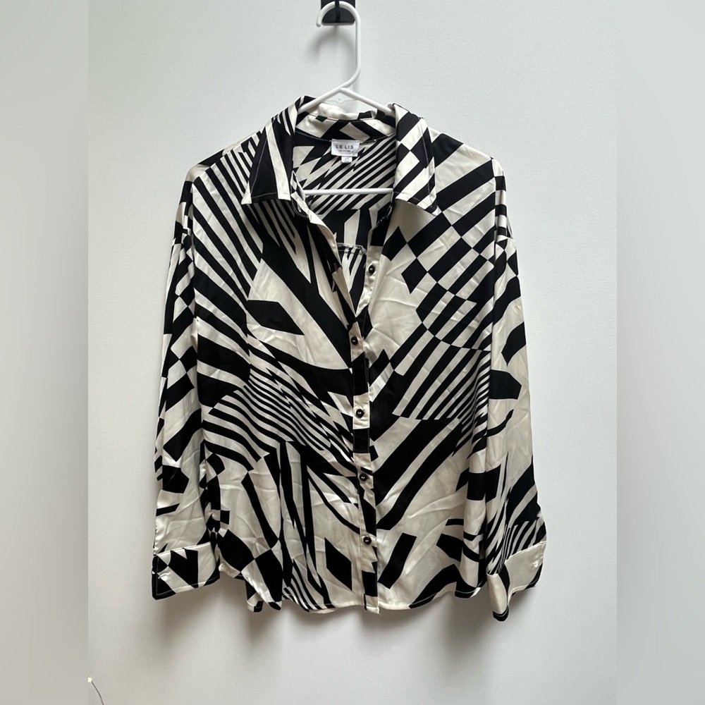 Black and white satin button down